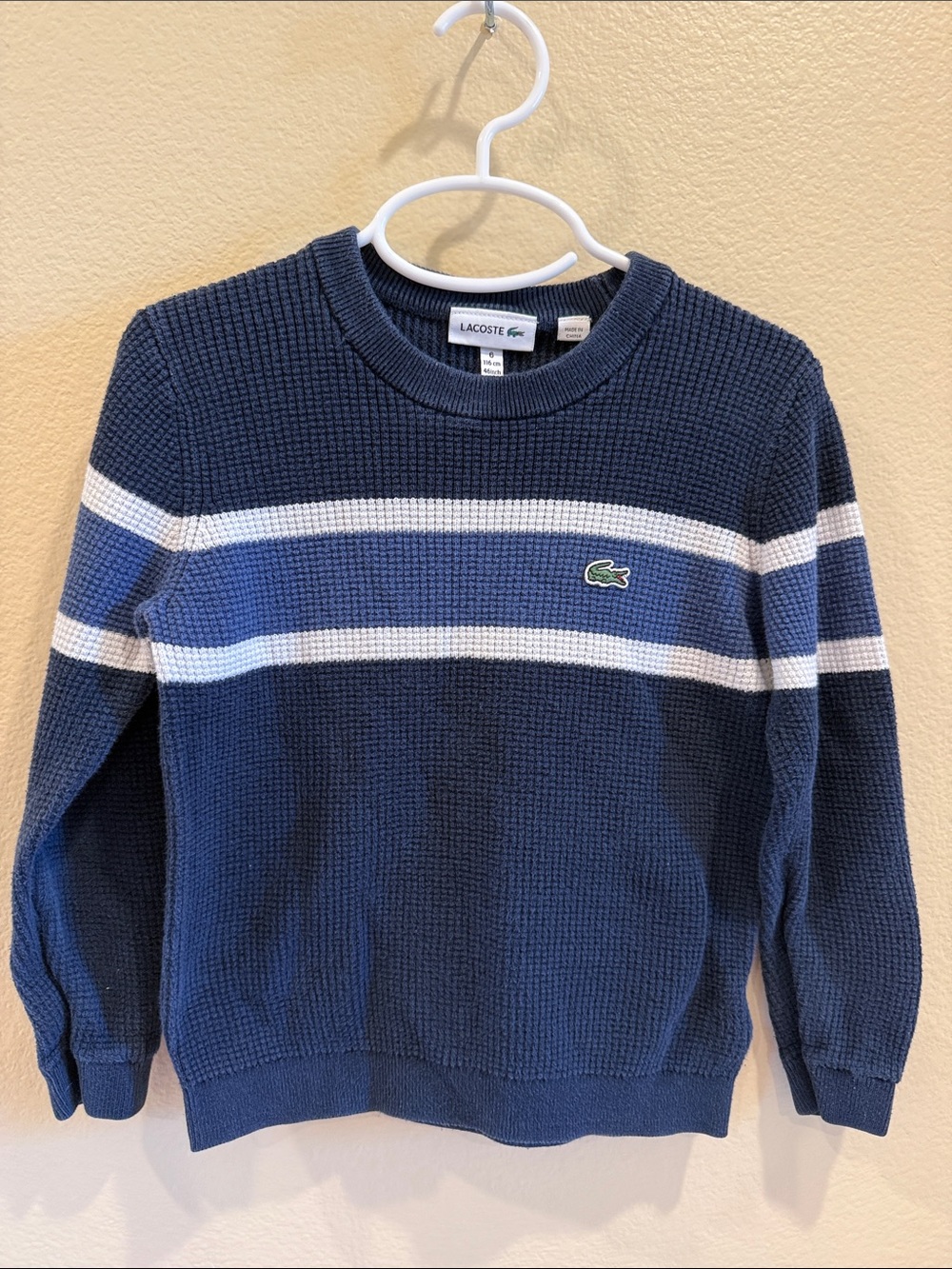 Lacoste Navy Crewneck Sweater with White & Blue Stripes